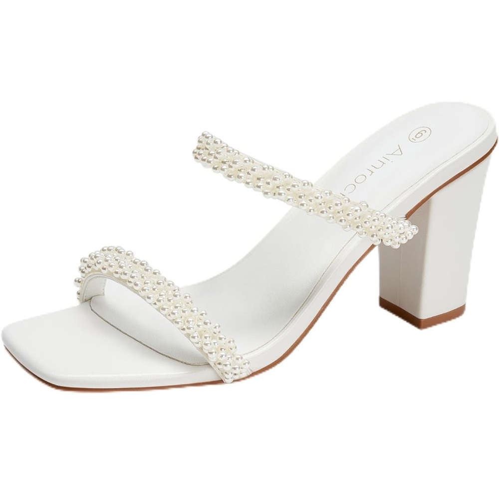 Square toe pearl bridal heels size 10